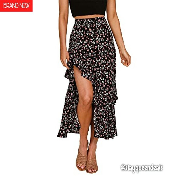 Floral Print Maxi Skirt with Elastic Waist and Ruffle Hem - Picture 2 of 8